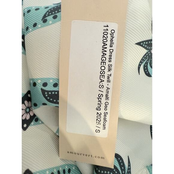 Amour Vert Box Silk Twill Tiered Geo Seafoam Puff Sleeve Sm NWT - Picture 7 of 9